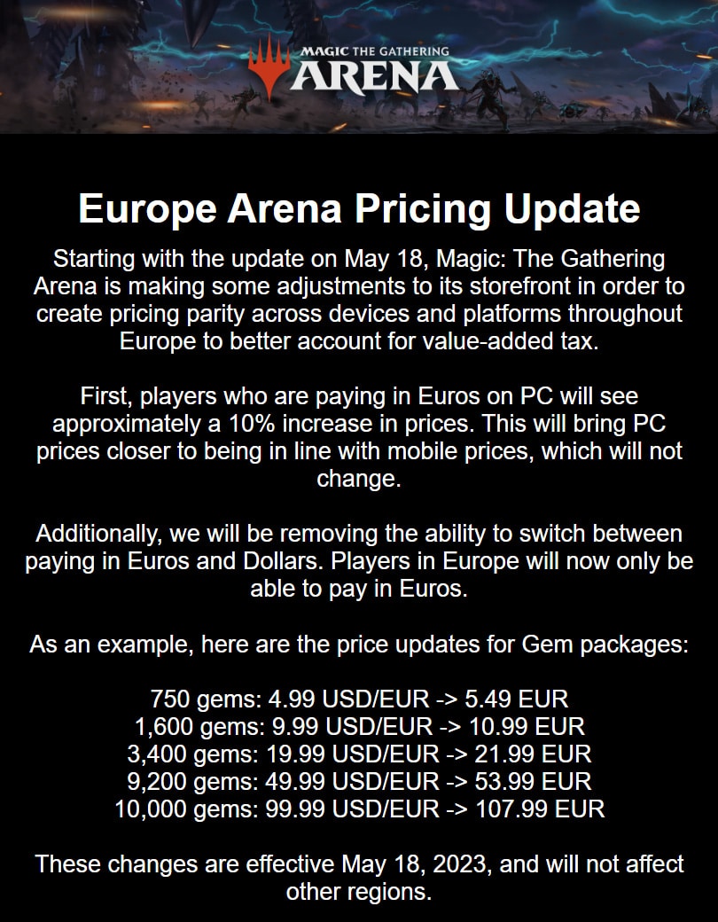 MTG Arena Price Update