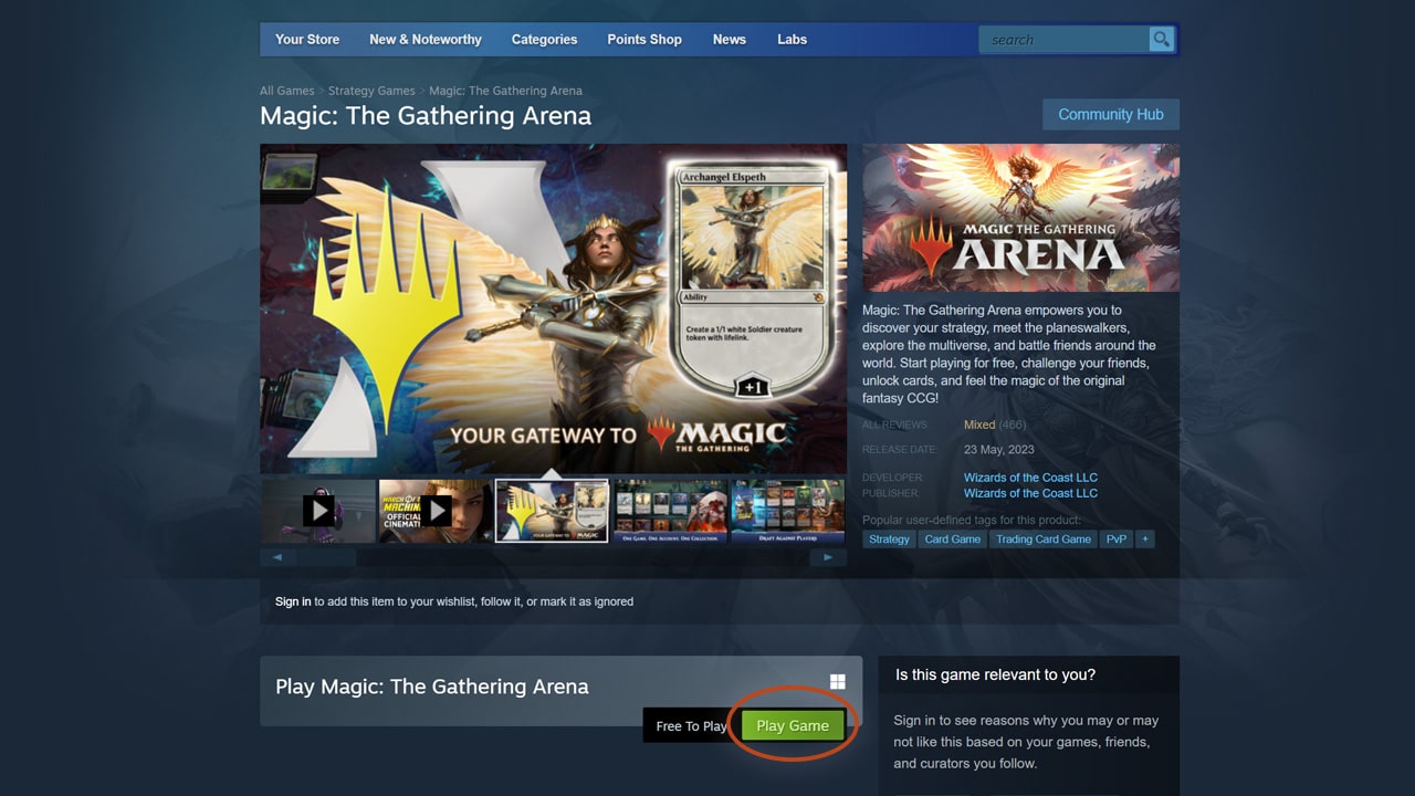 MTG Arena Steam Download Button