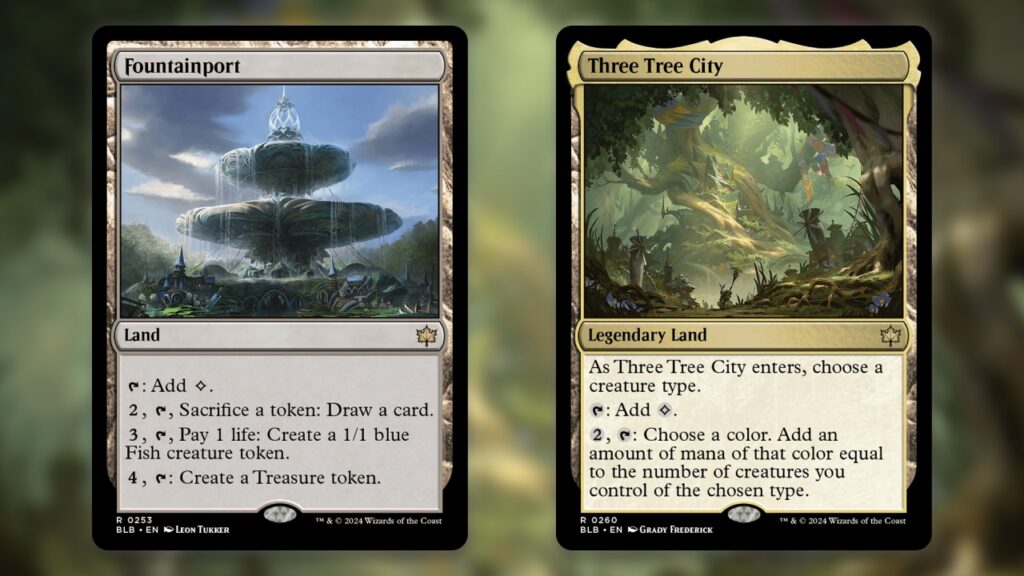 Best Bloomburrow Cards Commander Fountainport and Three Tree City