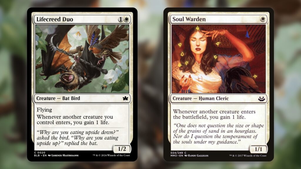 White MTG Cards Bloomburrow Lifecreed Duo and Soul Warden